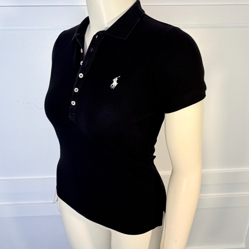 Lauren Ralph Lauren L Skinny Polo Women's Black with White Embroidered Polo - Picture 3 of 11